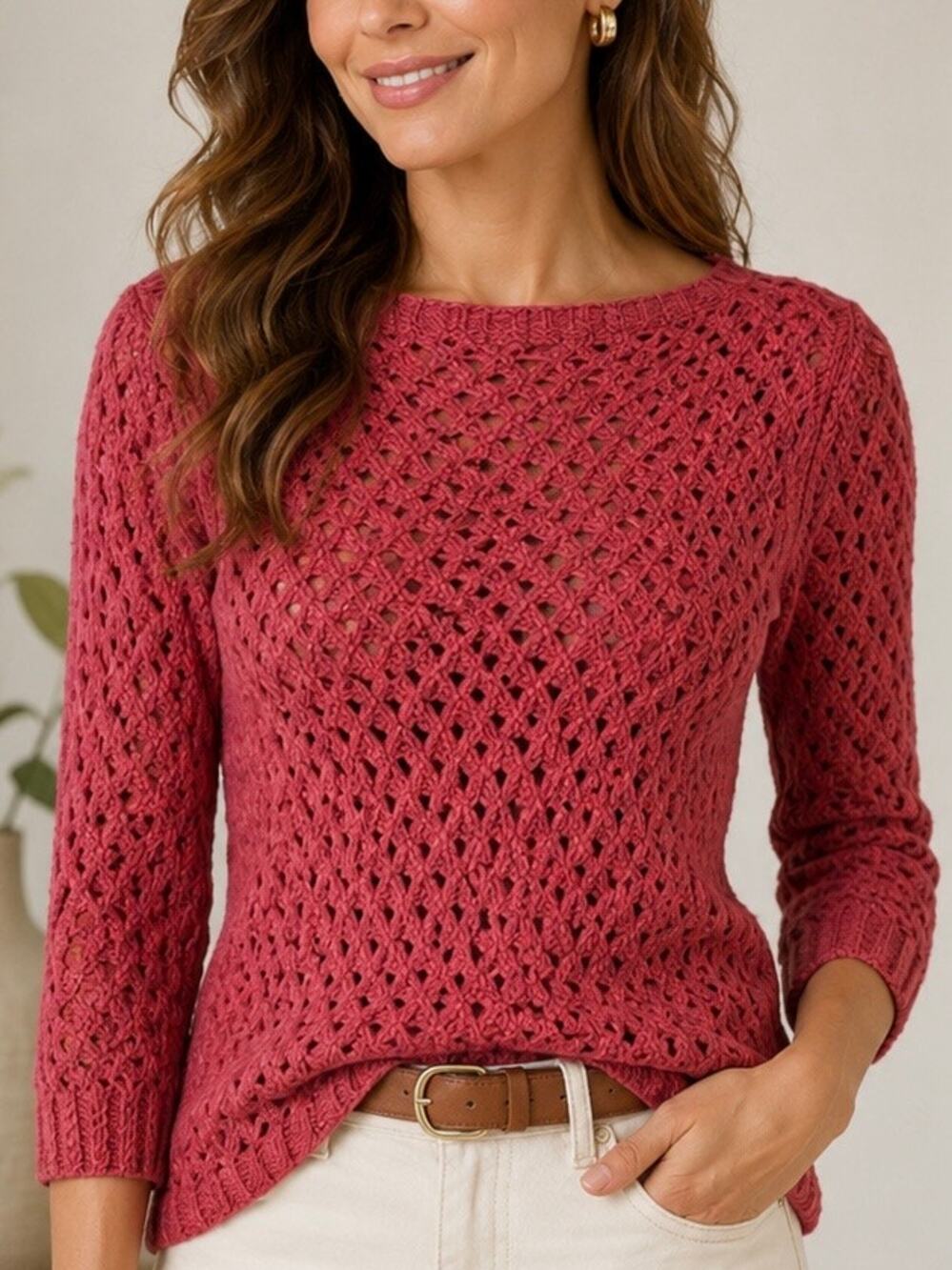 Lauren Ralph Lauren Linen Cotton Crochet Knit Sweater Size Medium